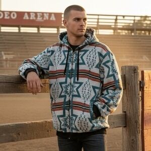 Nativo Mens Aztec Southwestern Geometric Full‎ Zip Hoodie Jacket Grey Teal 4XL